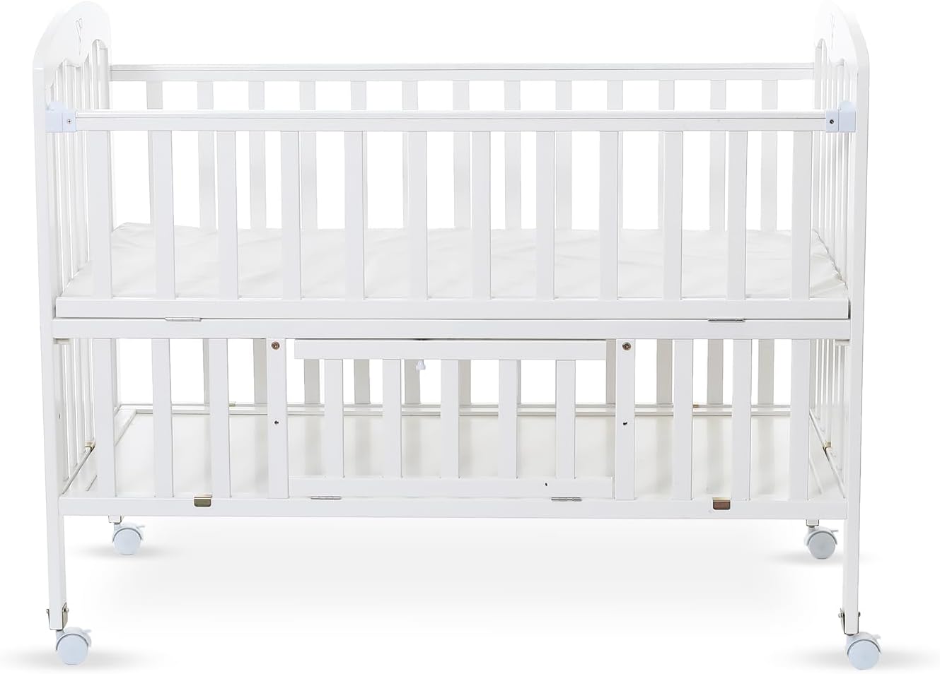 Teknum 4 in 1 Wooden Bedside With Storage and Height Adjustment (White) From Newborn Upto 4ys  Old