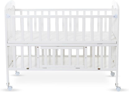 Teknum 4 in 1 Wooden Bedside With Storage and Height Adjustment (White) From Newborn Upto 4ys  Old