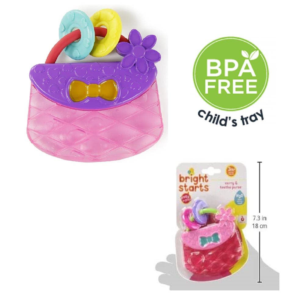Bright Starts Carry & Teethe Purse Chillable Teether Toy, Ages 3 months+, Pretty in Pink