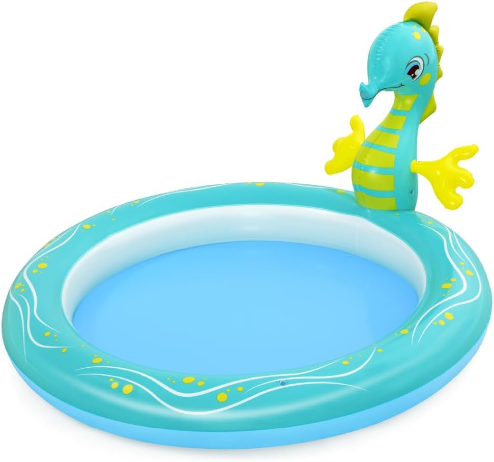 Bestway Seahorse Sprinkler Paddling Pool, Kids Garden Pool (6′2" x 63" x 34"/1.88m x 1.60m x 86cm)