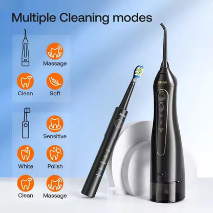 Bitvae E11 Electric Toothbrush + Water Flosser Black + 4pcs Replacement Heads + 4pc Replacement Tip