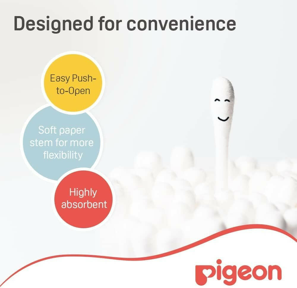 Pigeon Cotton Swabs, Flexible And Soft Paper Stem, 100% Soft Cotton Tips, 100pcs