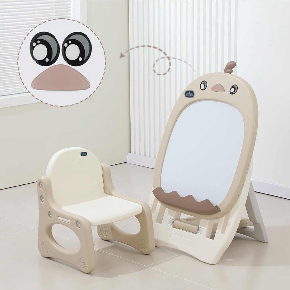 Little Story Drawing Board with Chair, Magnetic Numbers, 5 Color Pen and Sponge Eraser- Ivory