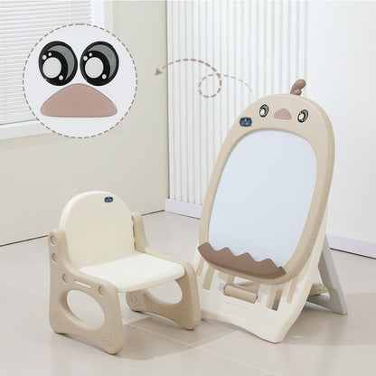 Little Story Drawing Board with Chair, Magnetic Numbers, 5 Color Pen and Sponge Eraser- Ivory