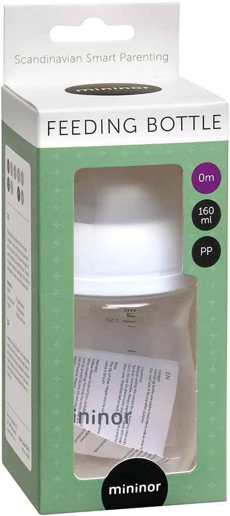 Mininor Anti-Colic Glass Baby Feeding Bottle, 0m+ (160ml)