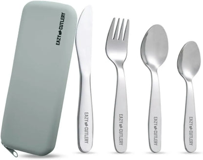 Eazy Kids Set of 4 Cutlery w/ Silicon Pouch (Spoon, Fork, Knife & Tea Spoon) w/ Silicon Pouch
