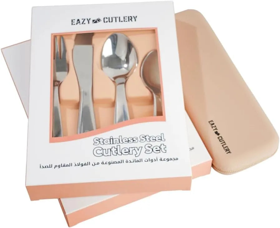 Eazy Kids Set of 4 Cutlery w/ Silicon Pouch (Spoon, Fork, Knife & Tea Spoon) w/ Silicon Pouch