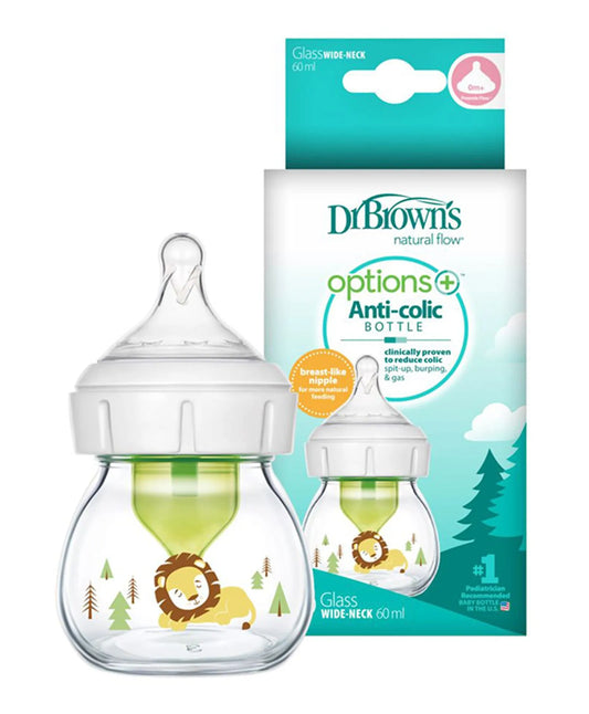 Dr. Brown's Glass W-N Options+ Bottle with Lion Deco and Preemie Nipple - 60ml