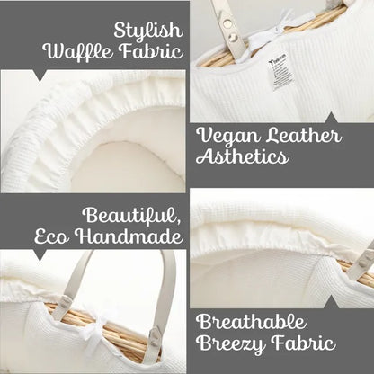 Teknum Wicker Moses Basket with Waffle Beddings & Stand – Wooden Brown.
