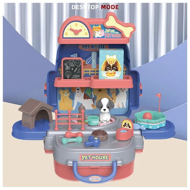 Little Story Role Play Pet House Toy Set School Bag – 26pcs, Blue