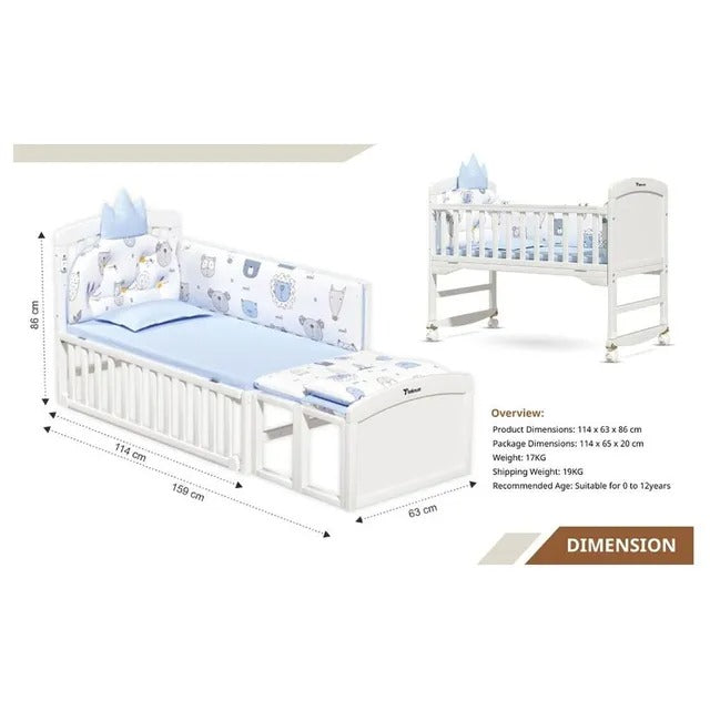 Teknum 7-in-1 Convertible Kids Bed & Bedside Crib – White