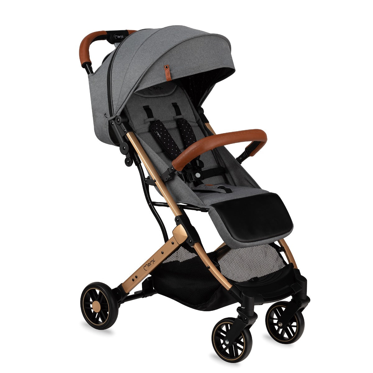 MoMi Estelle Stroller (Gray-Gold, Gold Frame)