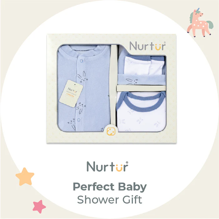 Nurtur 4-Piece Newborn Gift Set - Cotton Sleeper & Bodysuit