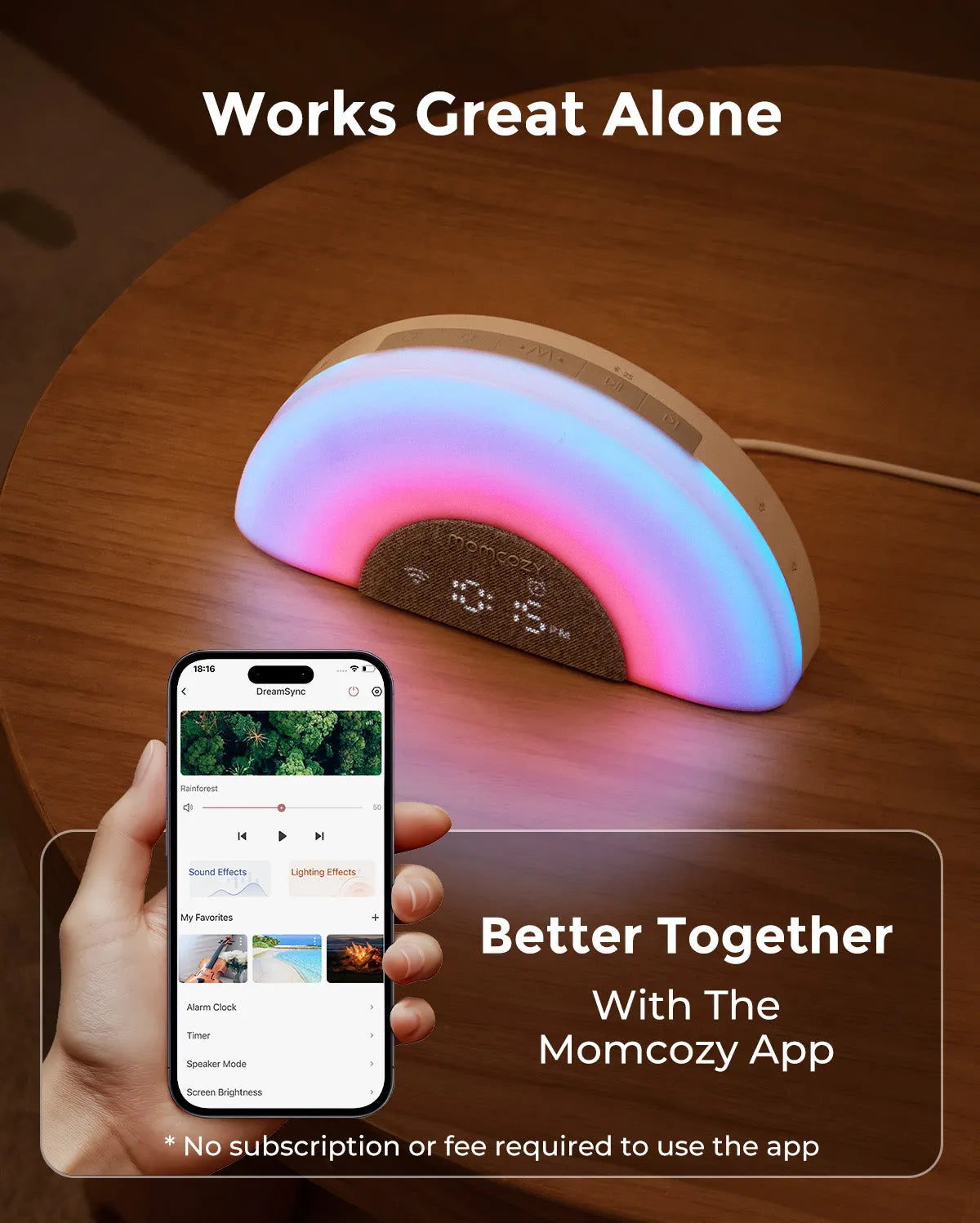 Momcozy DreamSync Tech  Smart Baby Sound Machine Rainbow Light & App Control