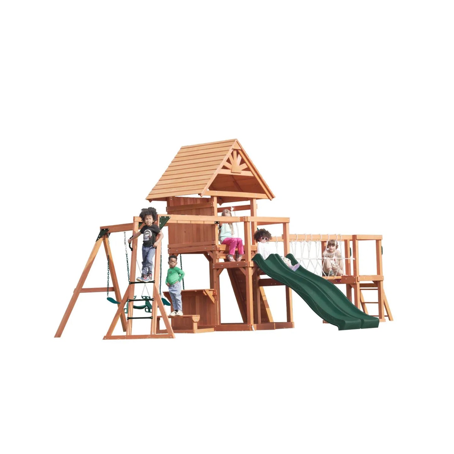 Mountpeak Double Decker Everest Swing Set & Playhouse With Wooden Roof
