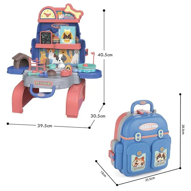 Little Story Role Play Pet House Toy Set School Bag – 26pcs, Blue