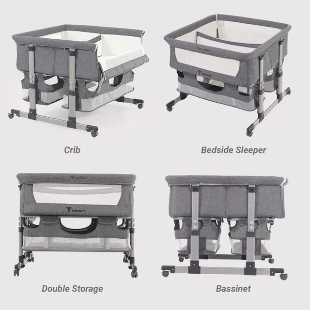 Teknum Twin Bedside Fellow Crib – Grey