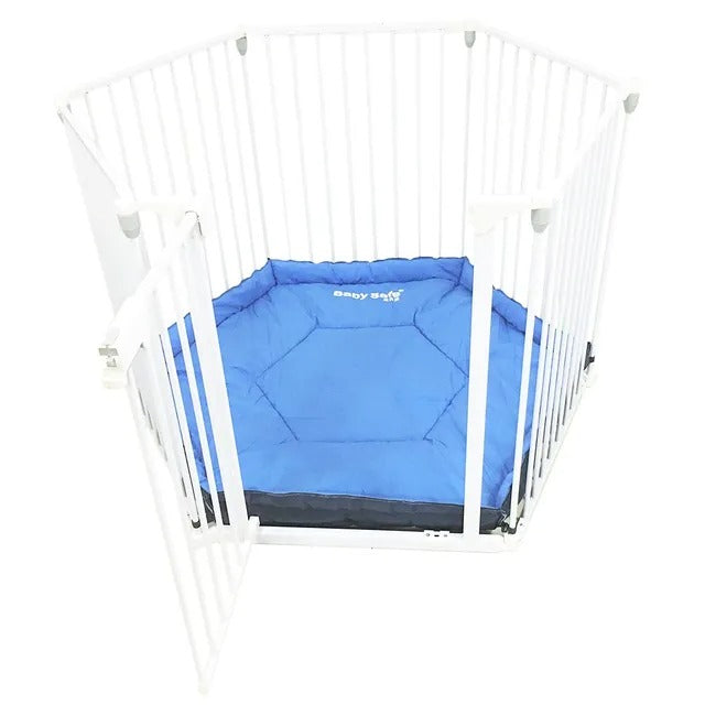 Baby Safe Convertible 6 Panel Playpen with Mat – White