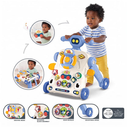 Teknum - 3-in-1 Baby Walker with Musical Keyboard, Learning Table & Activity Panel - Blue