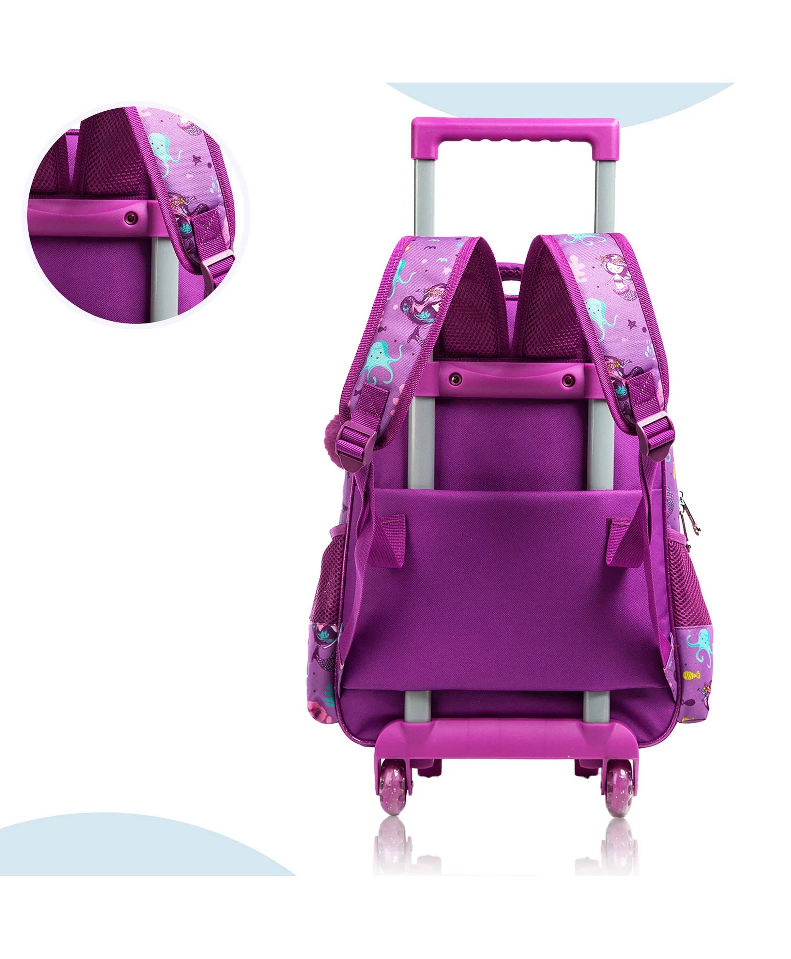 Eazy Kids Set of 3 Trolley School Bag Lunch Bag & Pencil Case (Mermaid Purple)