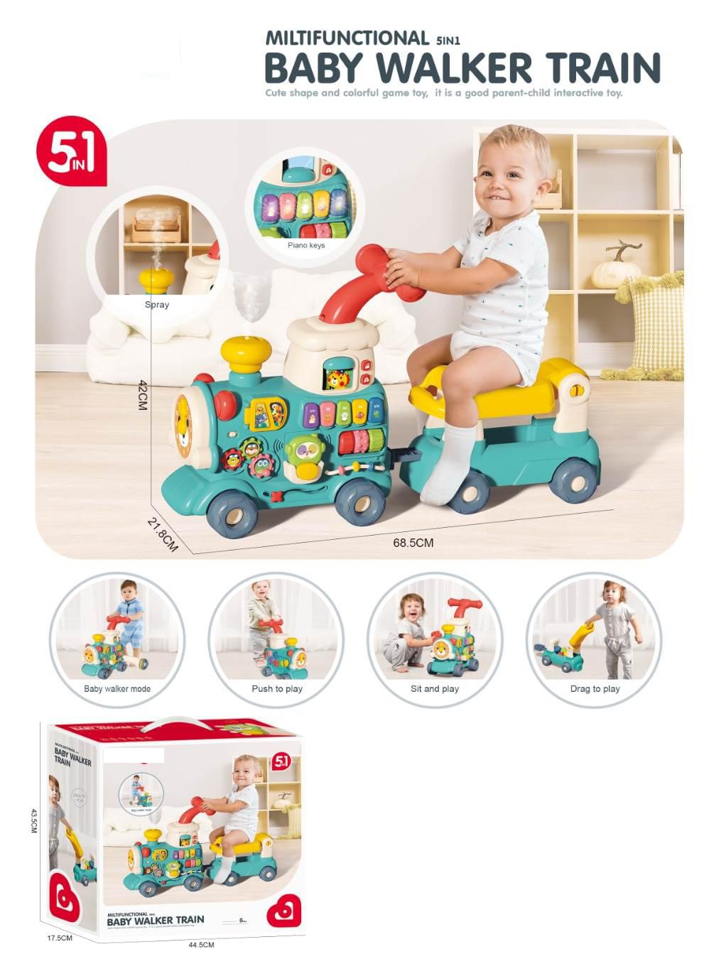Bowa - 5-in-1 Multifunctional Baby Walker & Ride-On Learning Train with Musical Activities