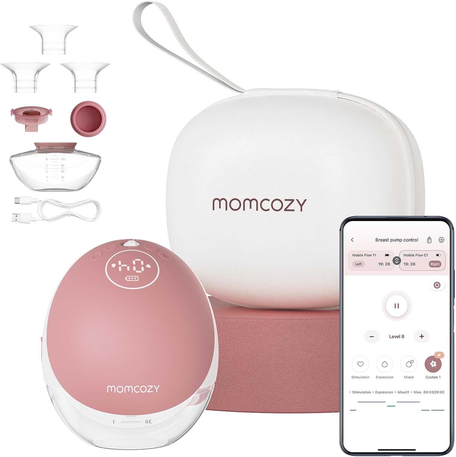 Momcozy Mobile Flow Wearable Breast Pump M9, Mobile App Controlled - Cozy Red