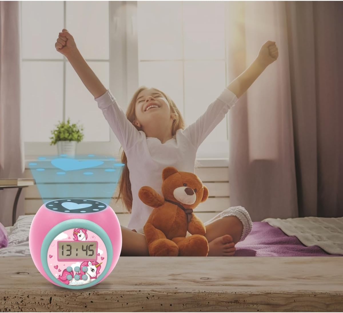LEXiBOOK Unicorn Projector Alarm Clock with Snooze Function
