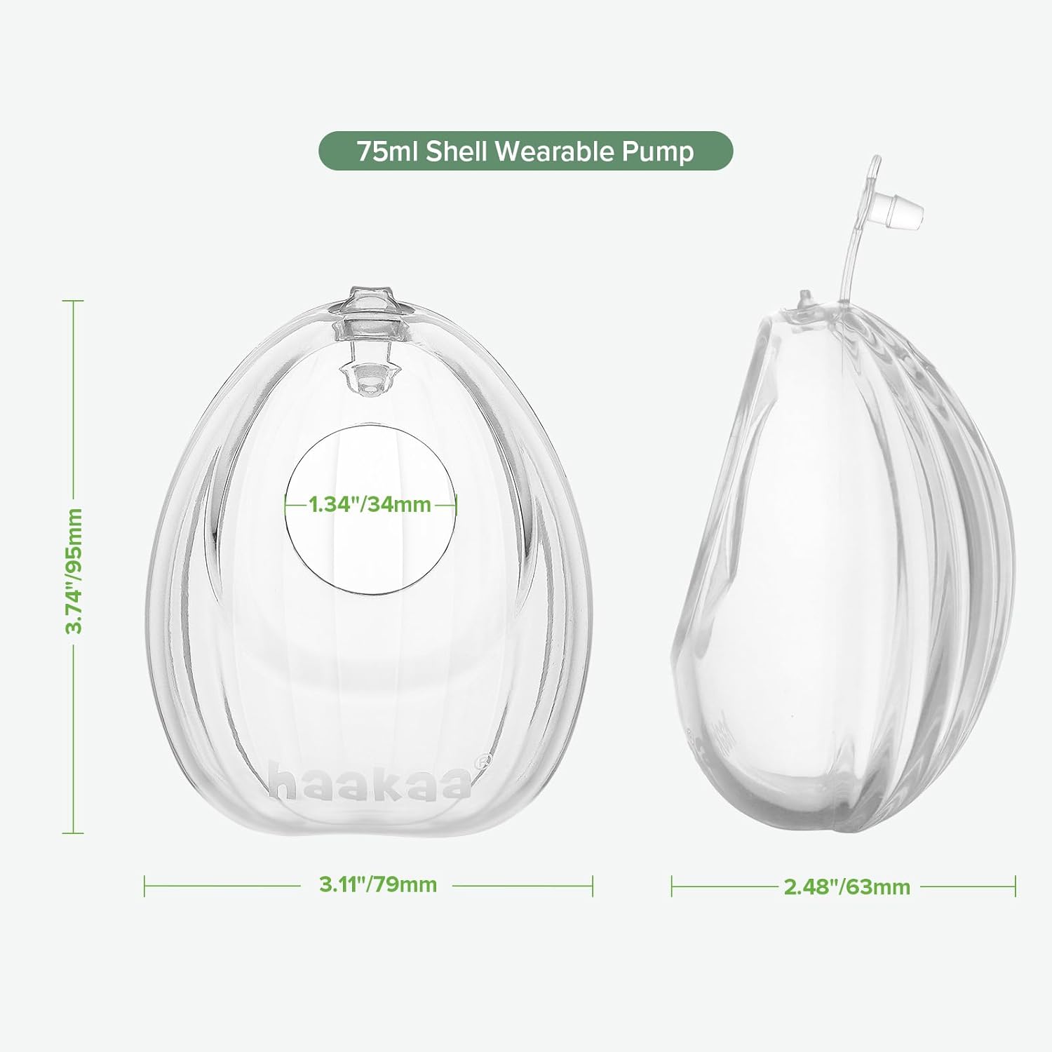 Haakaa Shell Wearable Silicone Breast Pump, 2.5oz/75ml, 2pcs