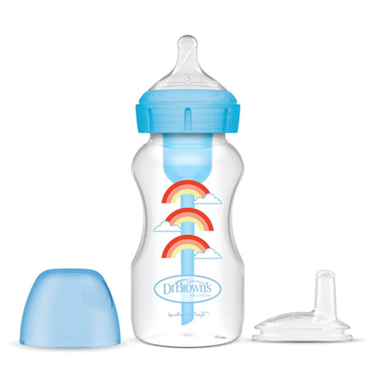 زجاجة د. براونز Options+ مضادة للمغص واسعة العنق مع كوب تدريب وحلمة مستوى 3 داخل الزجاجة (270ml)