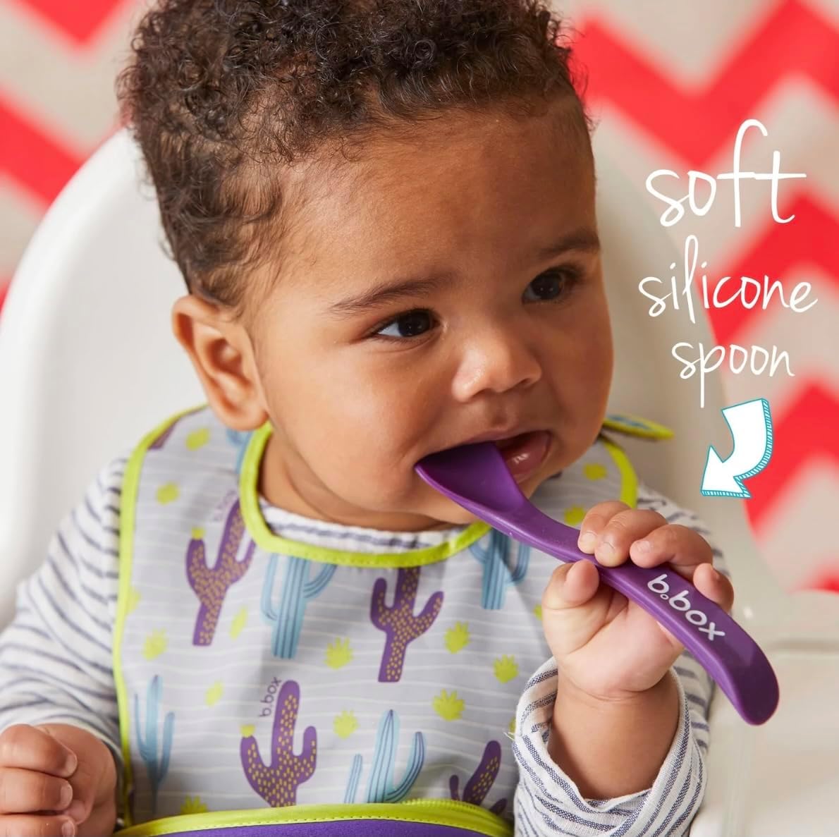 B.box Travel Bib & Silicone Spoon, Hip Hop Pattern, 4m+