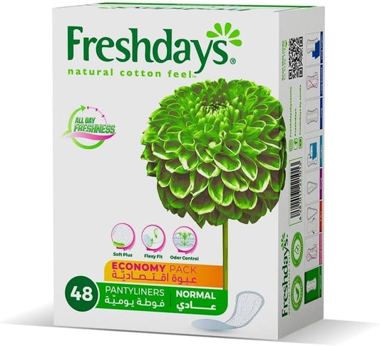 Freshdays Natural Cotton Feel Normal Pantyliners, 48pcs