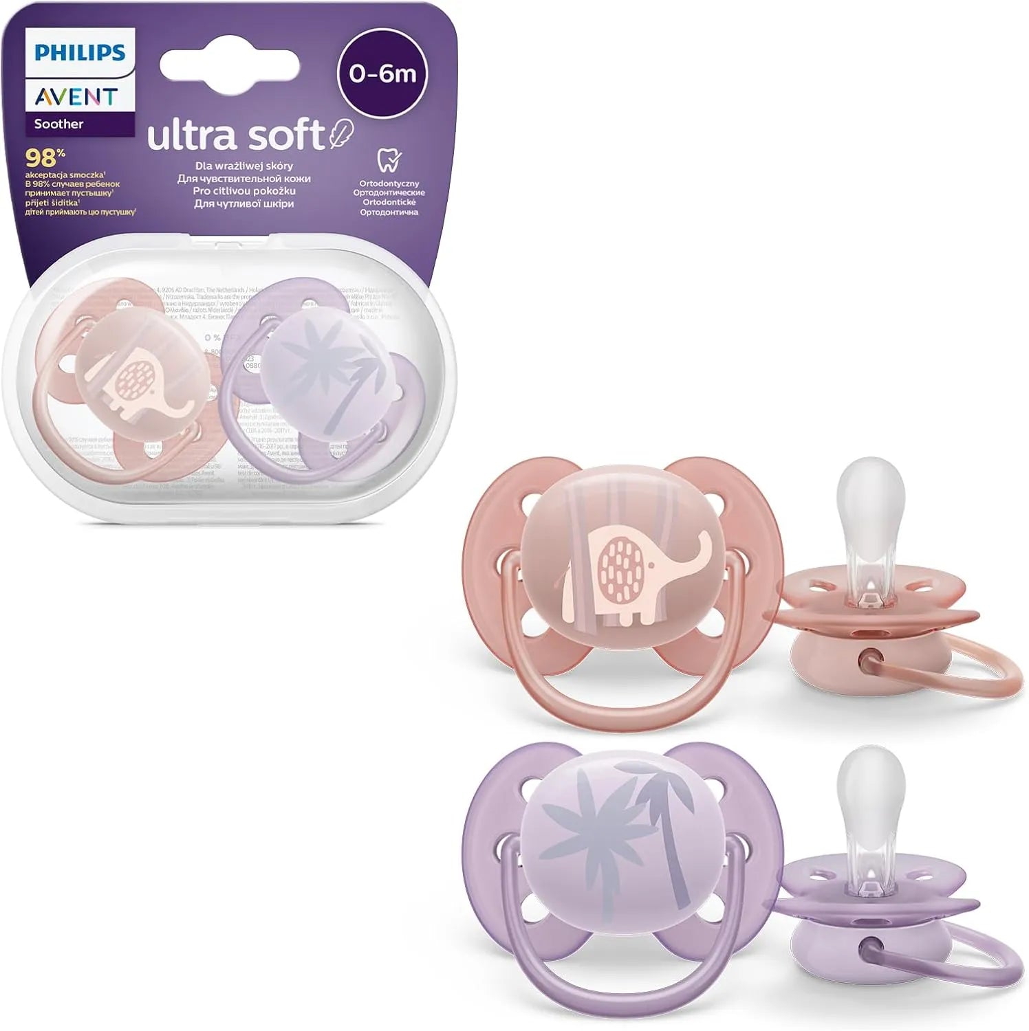 Philips Avent Ultra Soft Pacifier Elephant & Tree - Pack of 2 (0-6 Months)