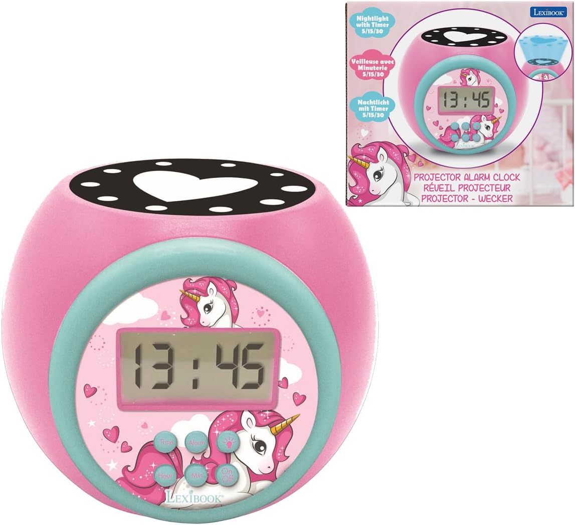 LEXiBOOK Unicorn Projector Alarm Clock with Snooze Function