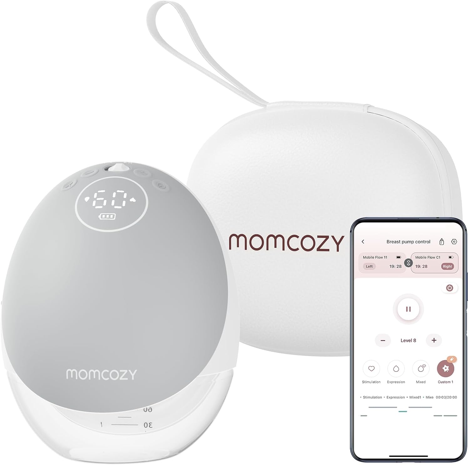 Momcozy Mobile Flow Wearable Breast Pump M9, Mobile App Controlled - Grey