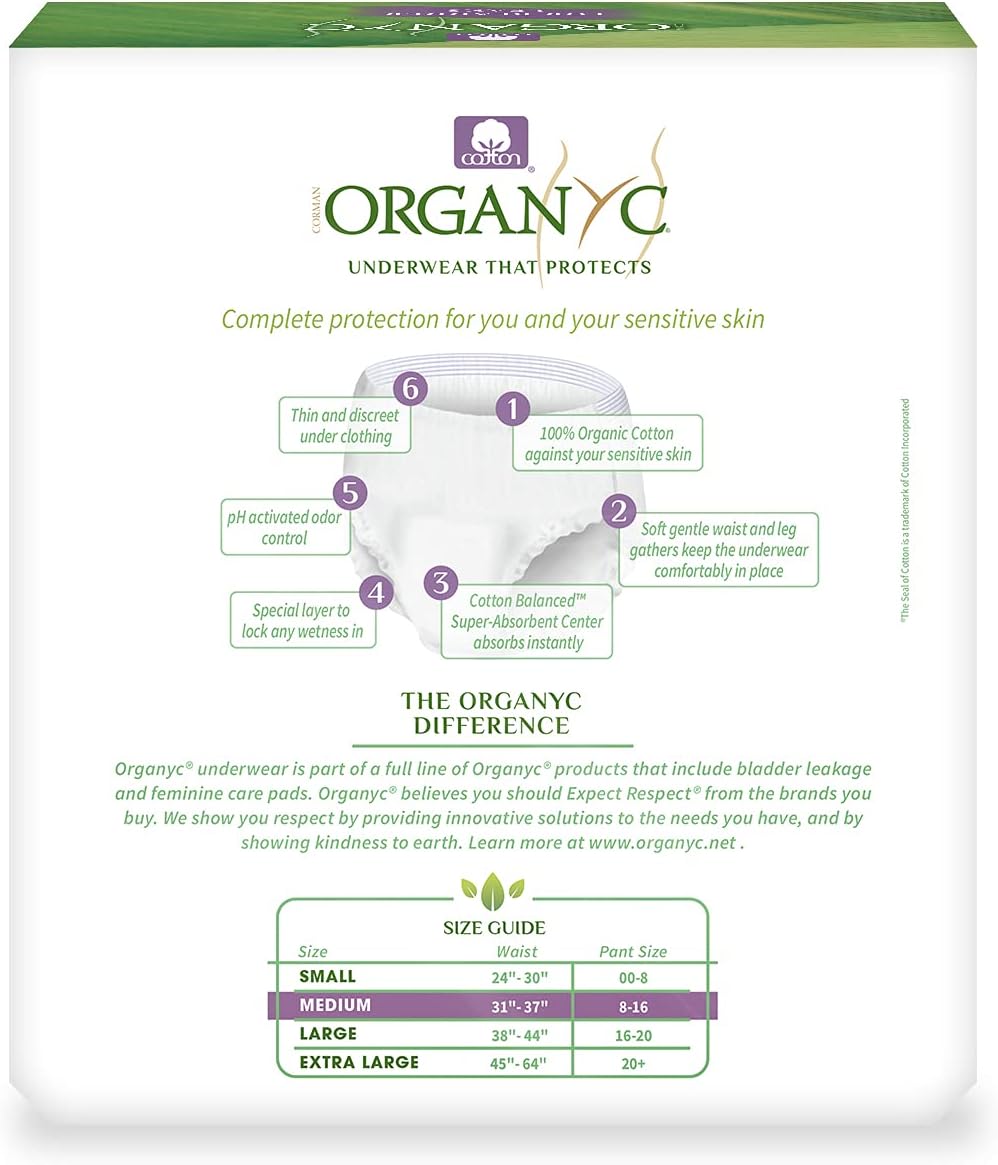 Organyc Protective Underwear 100% Organic Cotton (Medium, 14pcs)