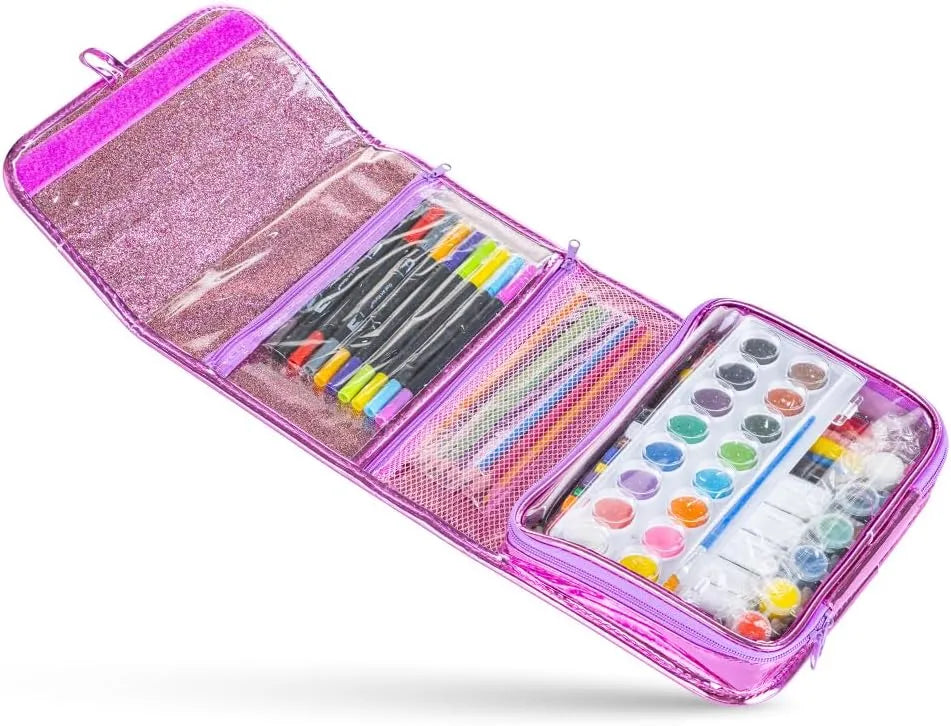 Eazy Kids Art Supplies Set in Space Themed Carrying Case 9 (82 Piece Kit with Paints, Crayons, Markers)