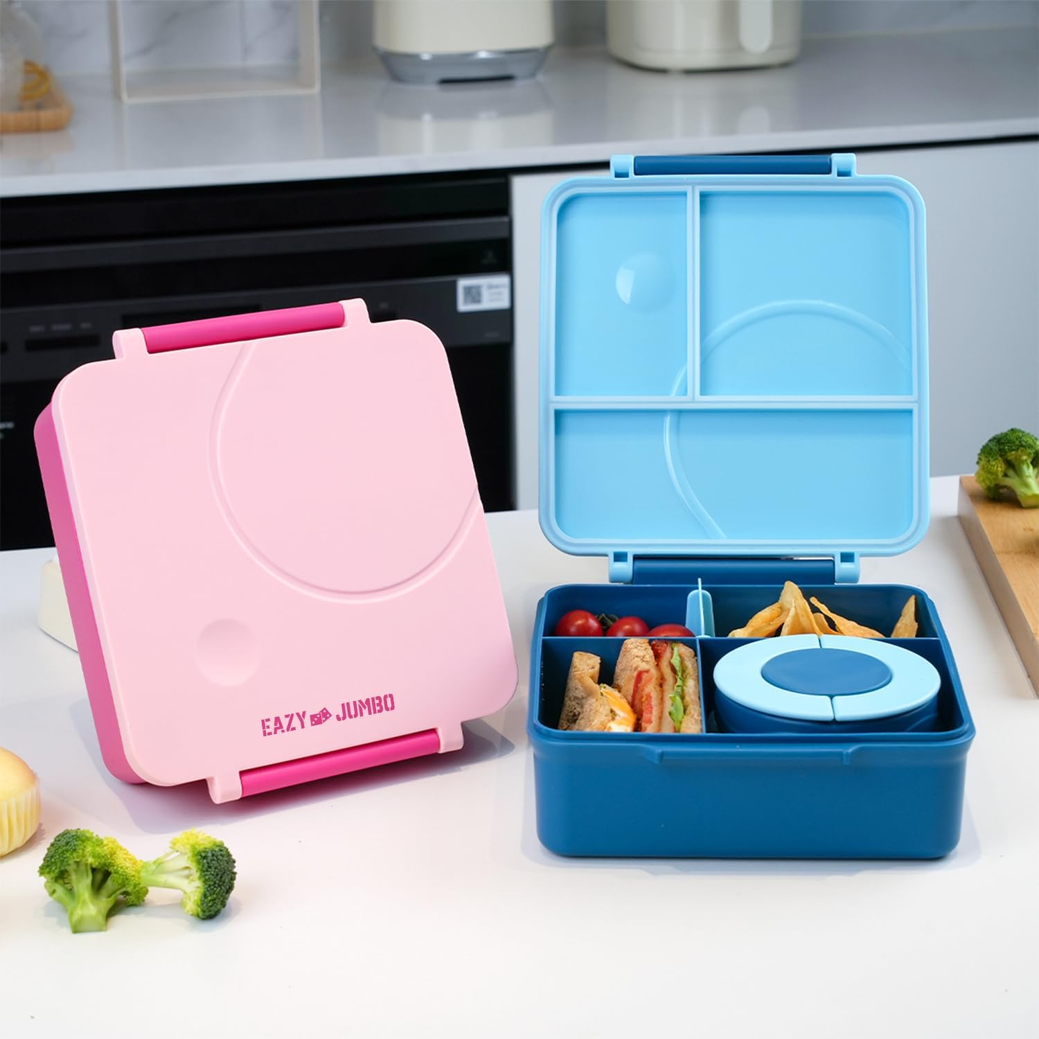 Eazy Kids Convertible Jumbo Bento Lunch Box with Leakproof SS Gravy Bowl, Spoon & Fork Set with Pouch