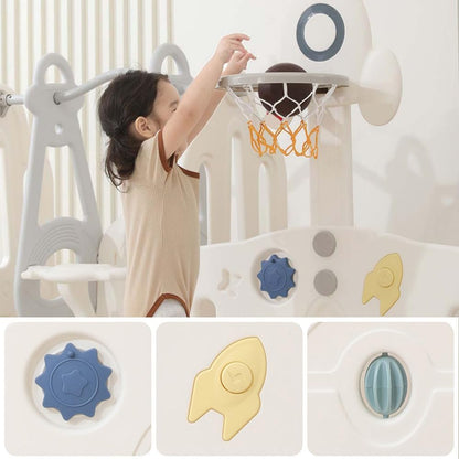 Little Story - Portable Playpen 16Pcs ( 14 Panel + 1 basketball hoop Panel + 1 Door ) - Space Grey