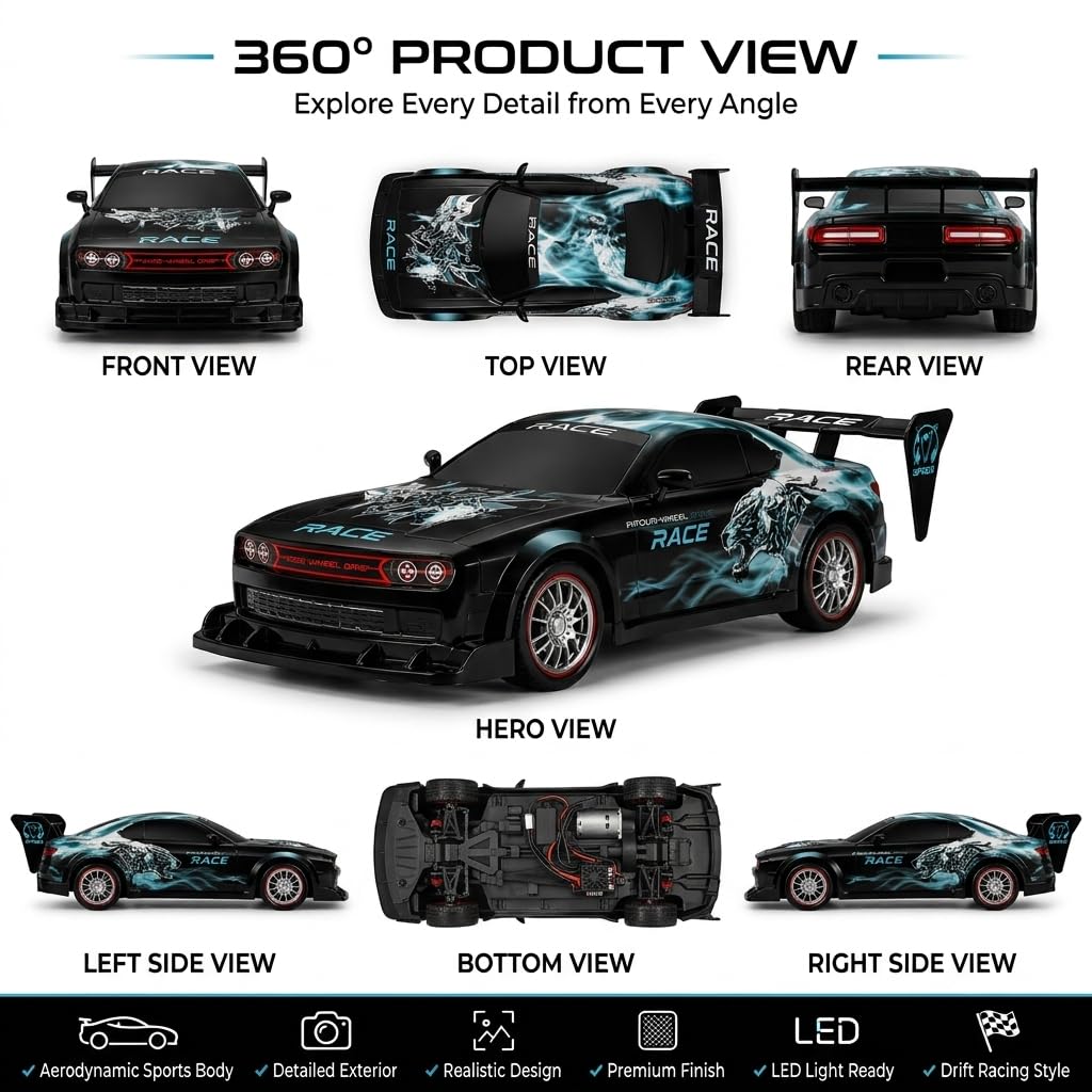 RC Drift Car 1:16 Scale 4WD High-Speed – 2 Rechargeable Batteries