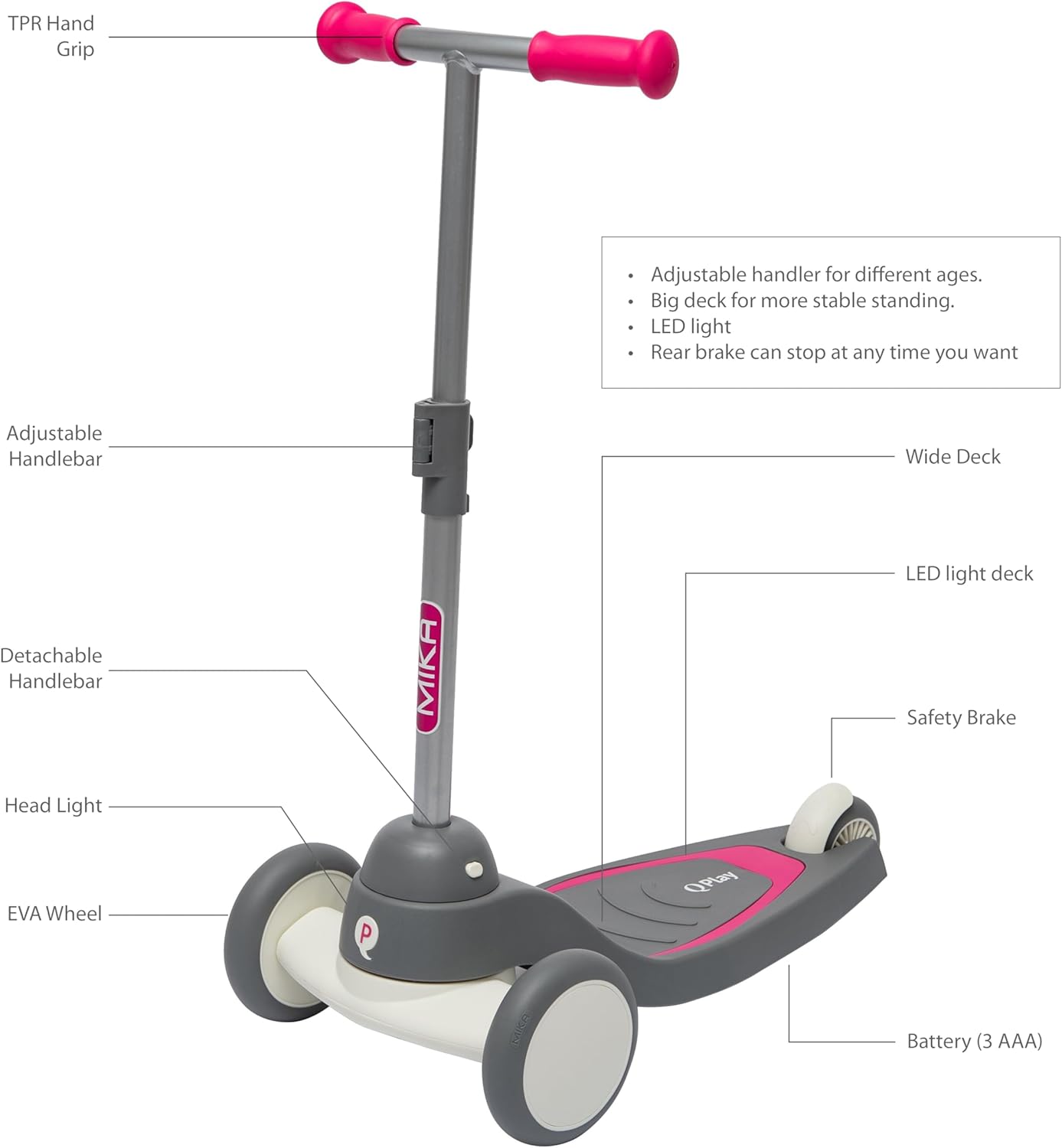Qplay Mika Led Kids Scooter With 3 Light Modes (2 Years Old+)