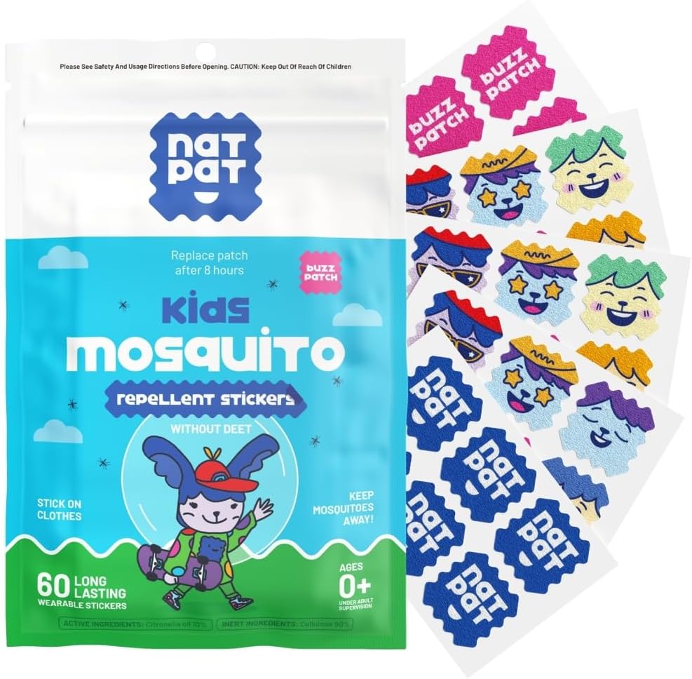 Natpat Buzz Patch Mosquito Patch Stickers for Kids - Plant Based Ingredients, Non-Toxic - The Original All Natural Citronella Essential Oil Insect Patch, DEET Free, for Toddlers, Kids (60 Pack)