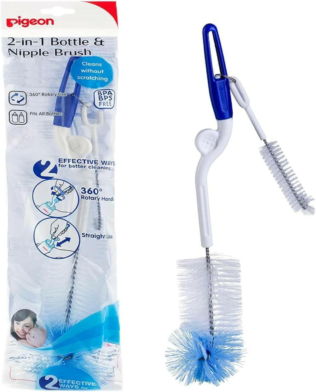Pigeon 2-in-1 Bottle & Nipple Brush, 1pc