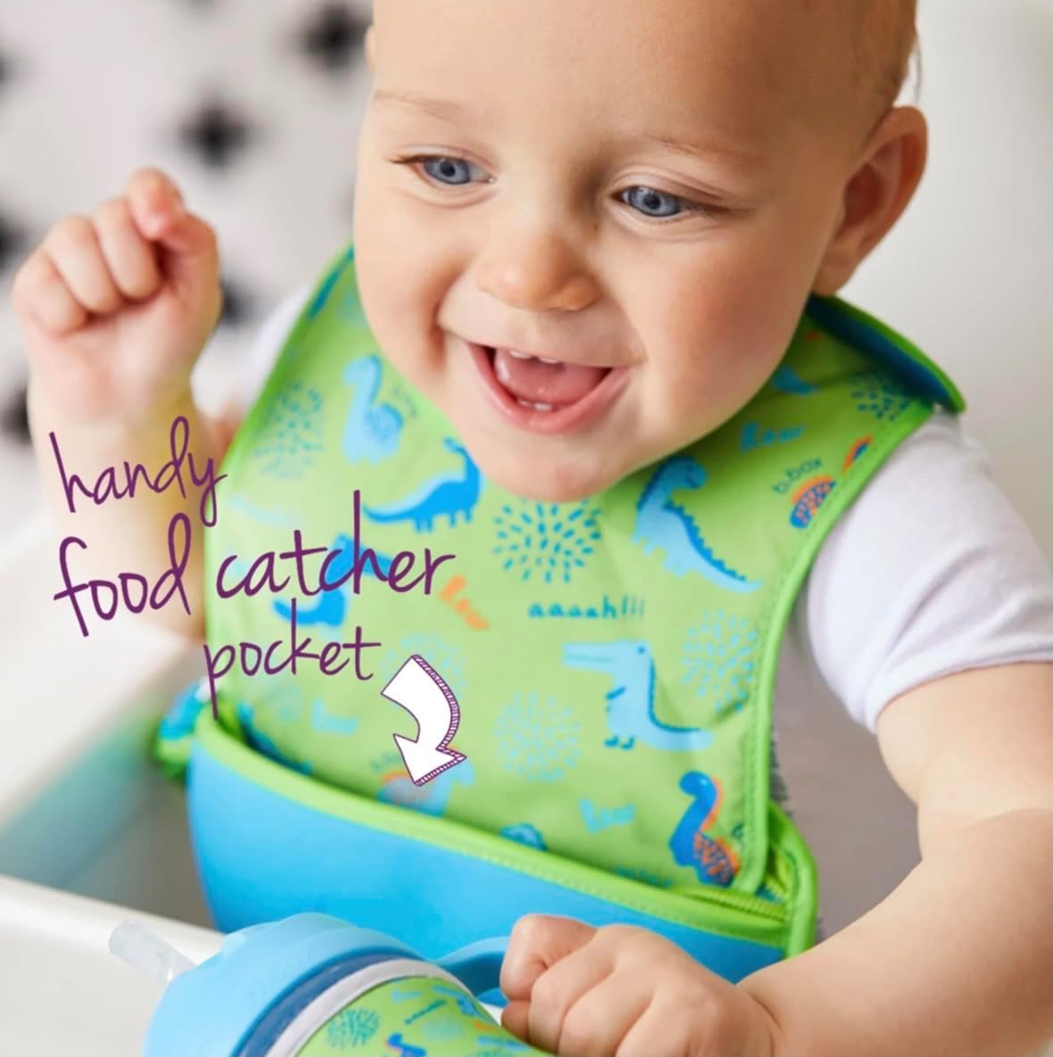 B.box Travel Bib & Silicone Spoon, Hip Hop Pattern, 4m+