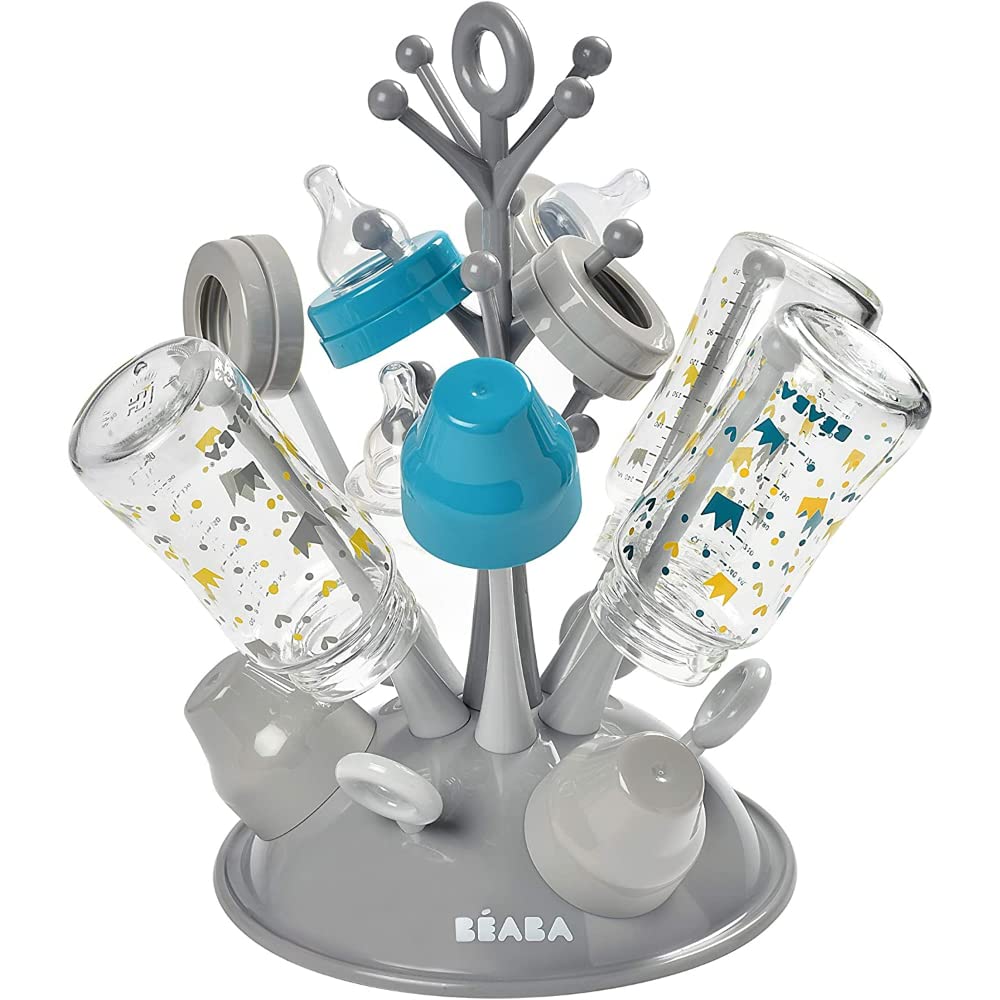 Beaba Baby Bottle Drying Rack for Drying 6 Bottles and Baby Accessories, Grey