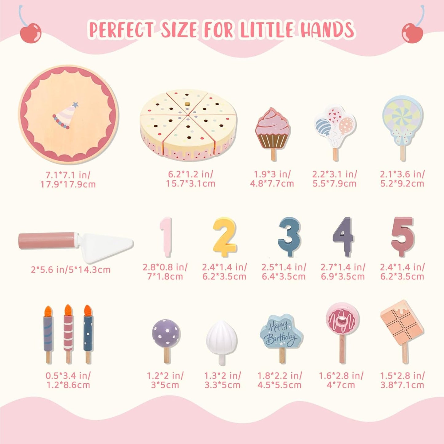 Little Angel Kids Wooden Birthday Cake Play Set – 24 Pieces.
