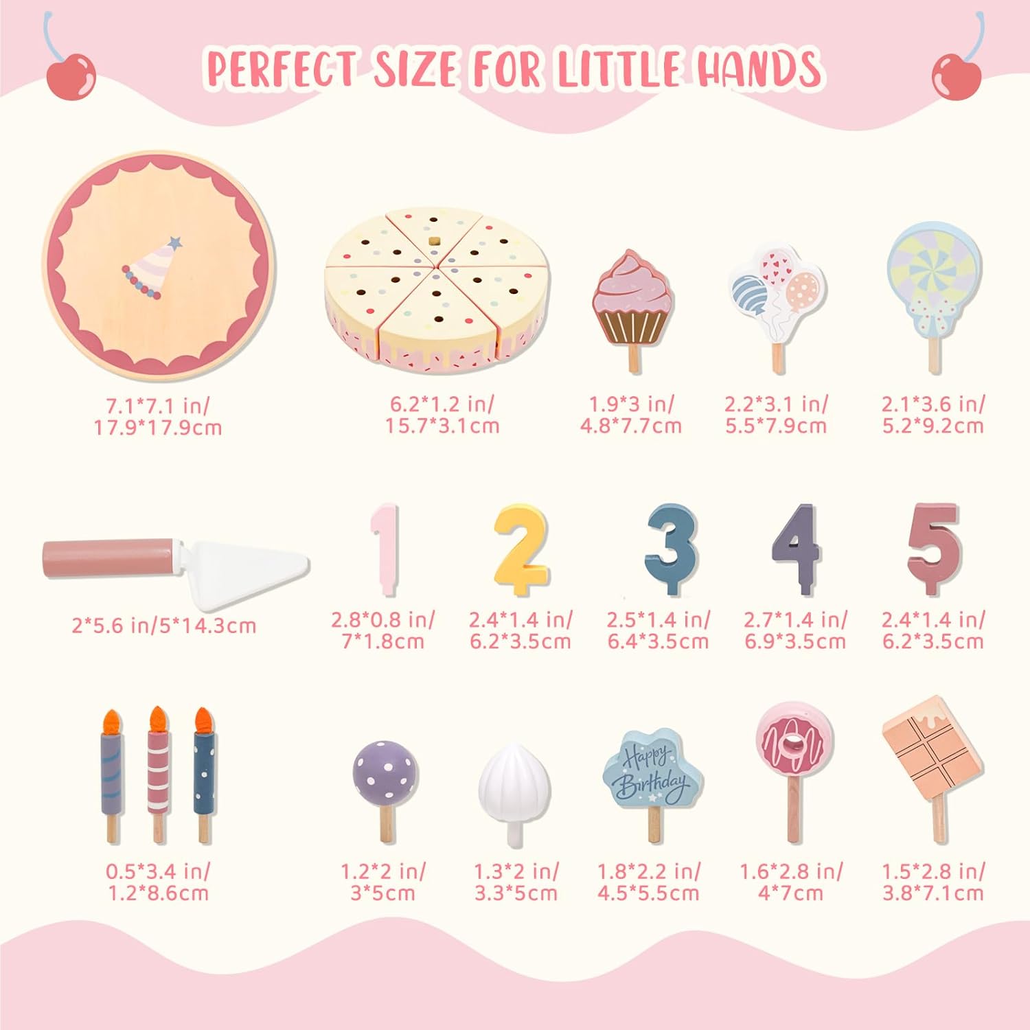 Little Angel Kids Wooden Birthday Cake Play Set – 24 Pieces.