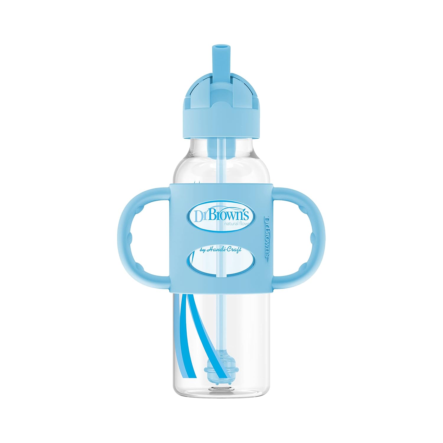 Dr. Brown's Milestones Narrow Sippy Straw Bottle, Spill-Proof With 100% Silicone Handles and Weighted Straw (8oz/250ml)