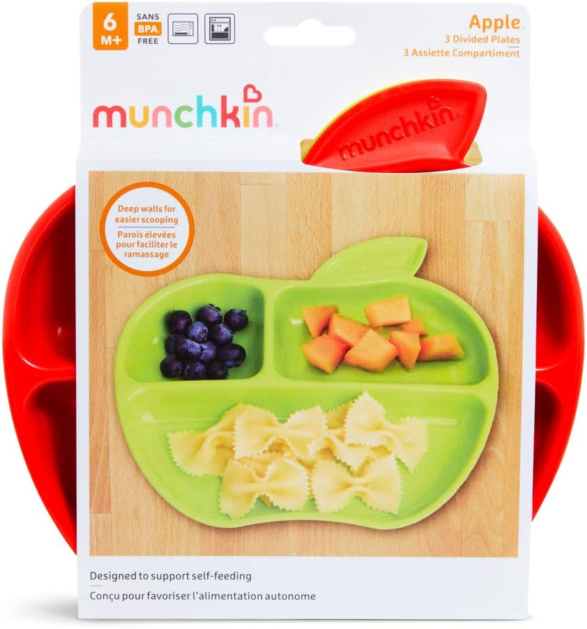 Munchkin Lil' Apple Kids Divided Plates, Pack of 3