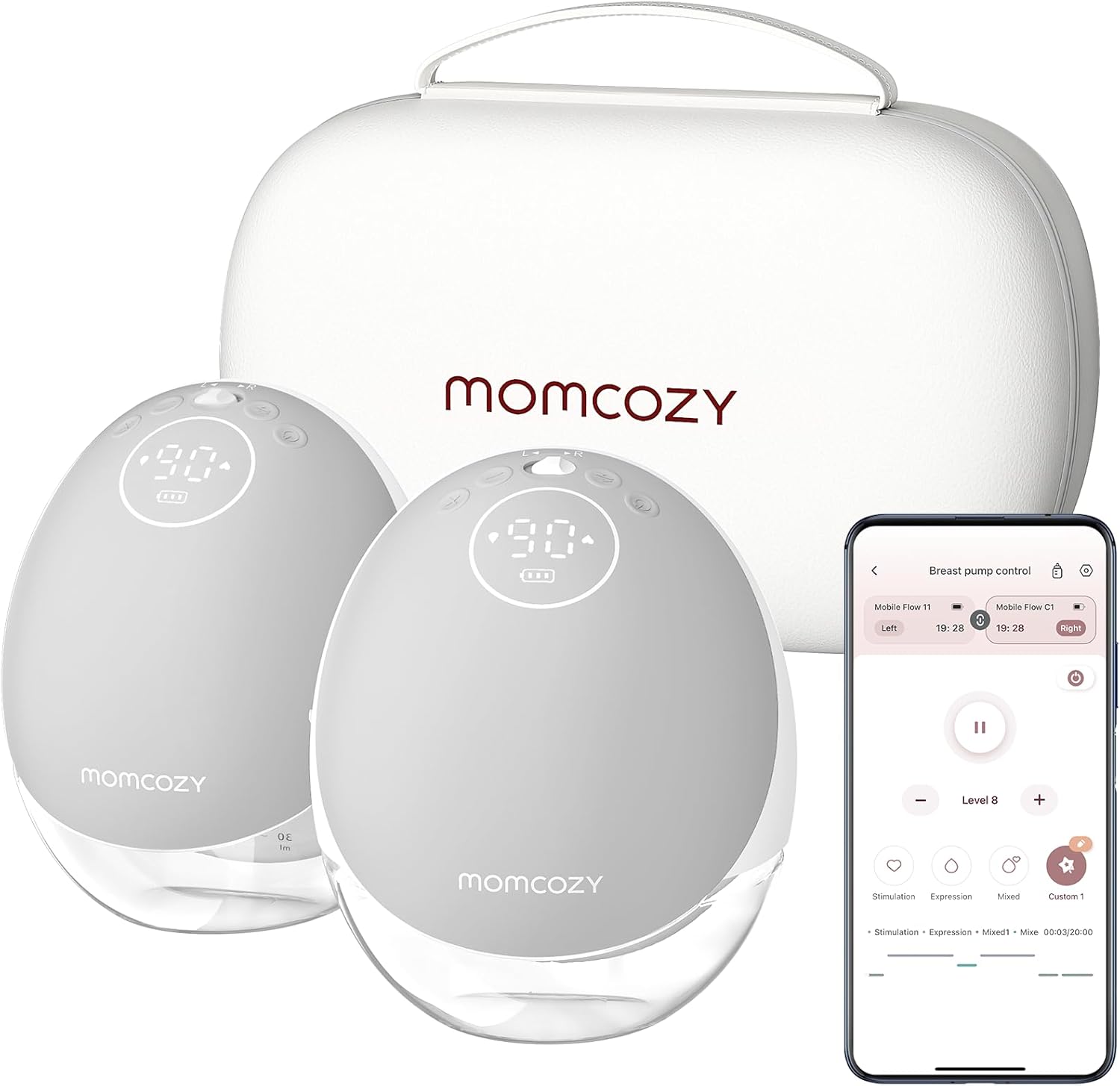 Momcozy Mobile Flow Wearable Breast Pump M9, Mobile App Controlled - Grey