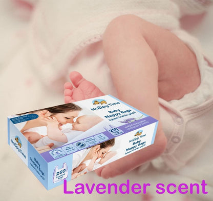 Nappy Time أكياس حفاضات الأطفال، برائحة الخزامى، 250 قطعة